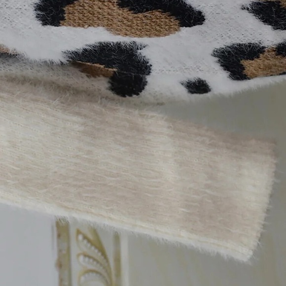 fuzzy women leopard animal print chunky knit jacket open front - Picture 11 of 15